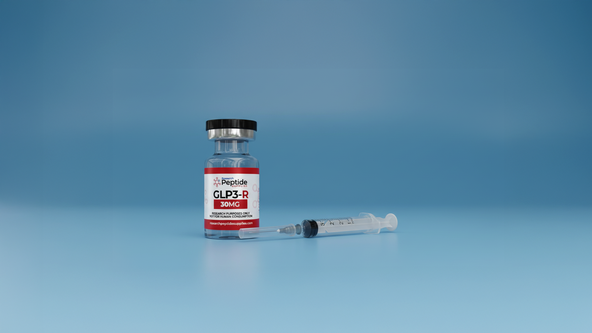 Research peptide vial and syringe